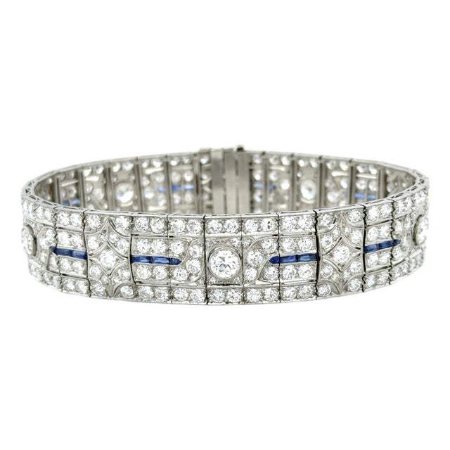 Art Deco, 16.50 Carats Diamond and Sapphire Bracelet, Platinum For Sale