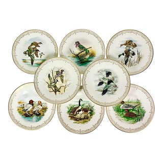 1980 Vintage Arts & Crafts English Bone China Water Fowl Birds Dinner Plates -Set of 8, Thanksgiving For Sale