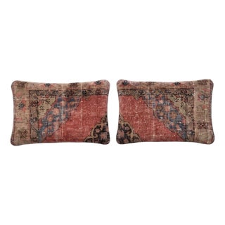 Turkish Wool Lumbar Rug Pillow Cover 16'' X 23'' - Set of Two For Sale