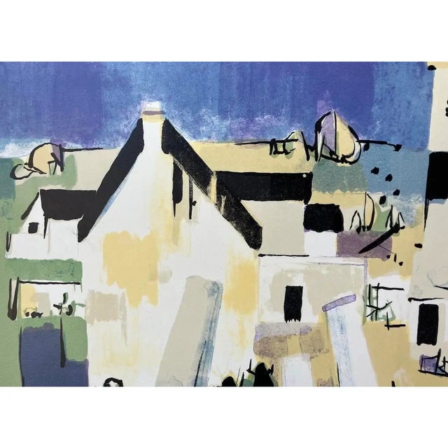 Mid-Century Modern Claude Schurr "Seaside Village" Signed Lithograph, Circa 1950 For Sale - Image 4 of 10