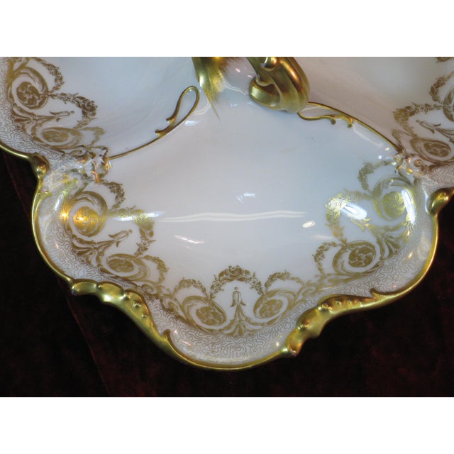Ceramic 1900s Handled Serving Dish by JPL Pouyat Limoges, Hand-Painted Gold Porcelain For Sale - Image 7 of 12