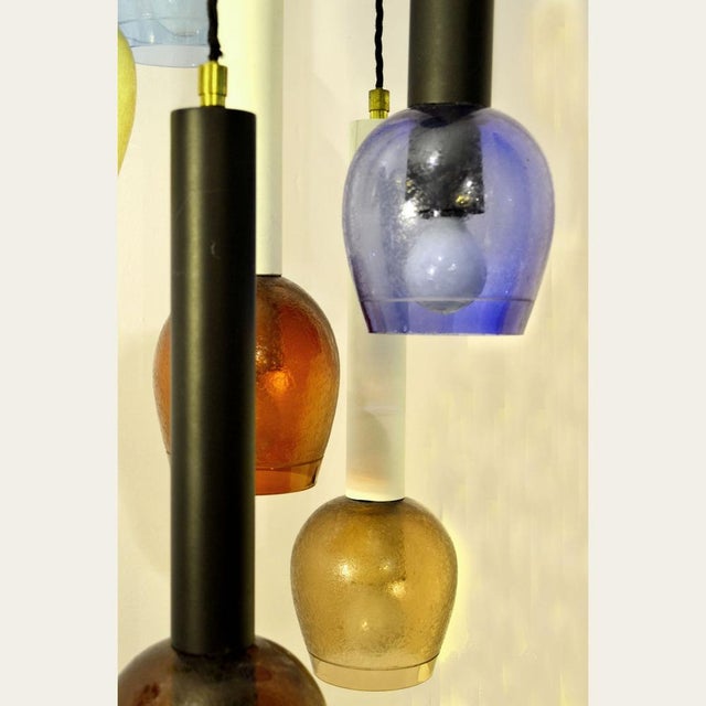 Metal Italian Hanging Light in Hand Blown Coloured Glass from Stilnovo, 1960s For Sale - Image 7 of 12