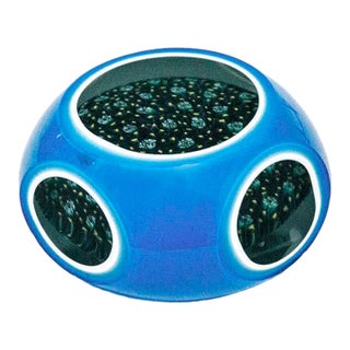 Murano or Baccarat Style Paperweight Cased Glass Paper Weight Faceted Windows Millefiori Design For Sale