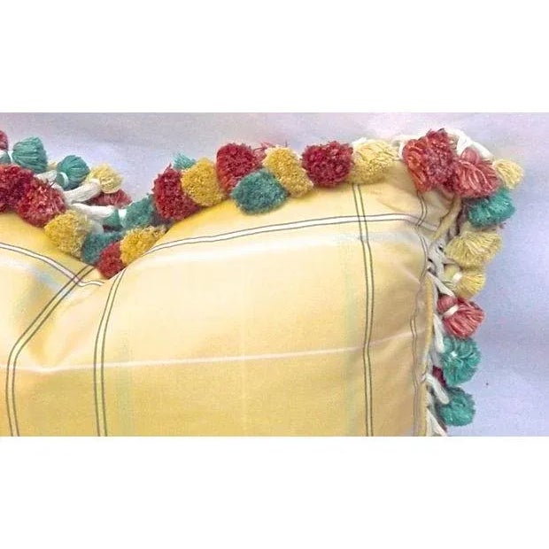 Vintage Plaid Yellow Silk & Tassel Pillows - A Pair For Sale - Image 4 of 4