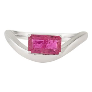 VRJewels Octagon-Cut Natural Ruby Solitaire Wave Ring Size 5.5 in 14k Gold For Sale