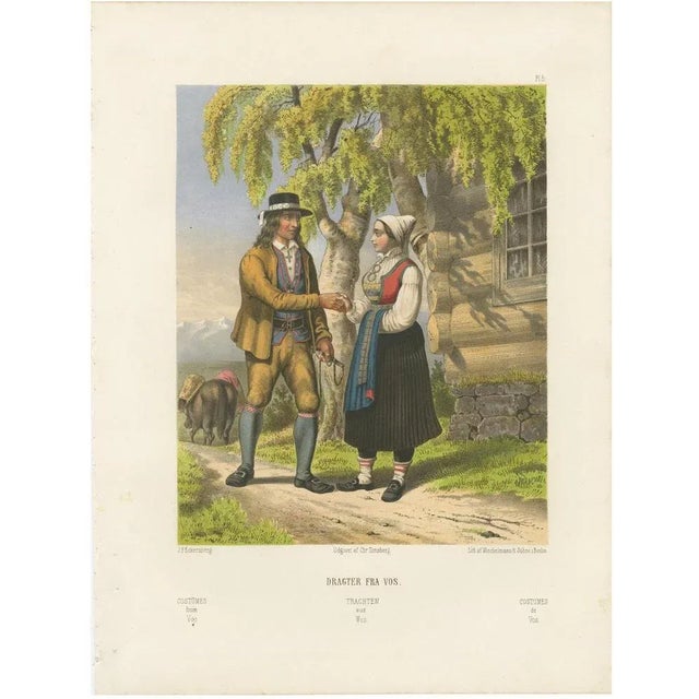 Johan Fredrik Eckersberg, Norwegian Folk Attire from Voss, 1860, Chromolithograph on Paper For Sale - Image 10 of 10