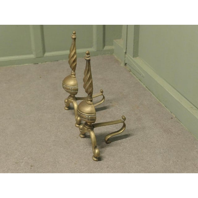 Metal French Brass Andirons, Set of 2 For Sale - Image 7 of 8