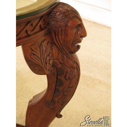 Brown Lion Carved Mahogany Round Center Table With Glass Top For Sale - Image 8 of 9