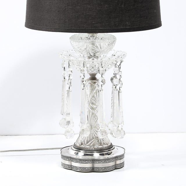 Pair of Art Deco Czech U S Zone Cut Crystal and Silver Plated Table Lamps For Sale In New York - Image 6 of 18
