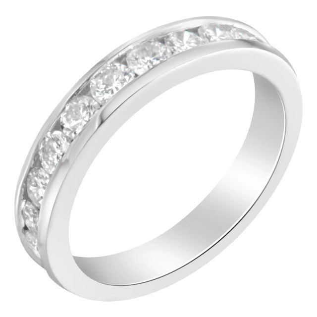 IGI Certified 1.0 Cttw Diamond 18K White Gold Channel-Set Half-Eternity Band Wedding Ring (E-F Color, I1-I2 Clarity) - Size 6 For Sale