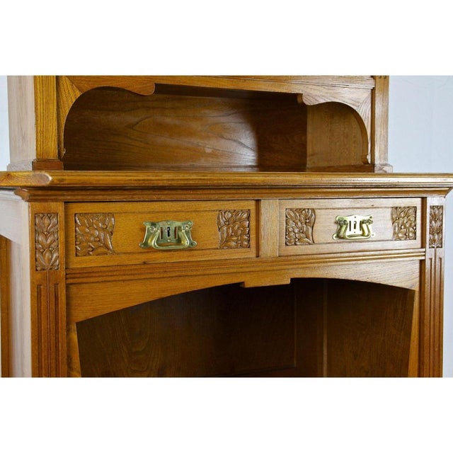 Gold Art Nouveau Buffet in Oak and Tiffany Style Glass, 1910s For Sale - Image 8 of 13