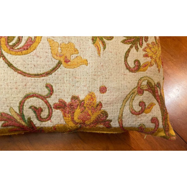 Beige 2000s Woven Wool Challis Botanical Pattern Oversized Accent Pillow Cream Background on One Side, Reverses to Olive Background For Sale - Image 8 of 10