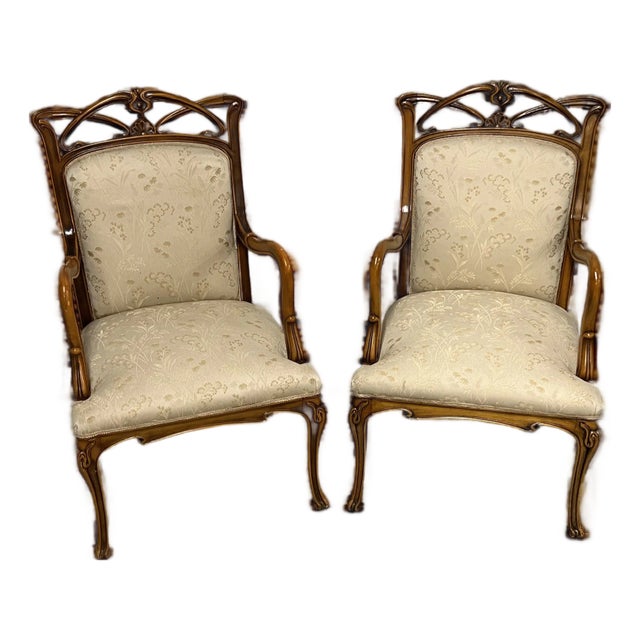 Art Deco Hand Carved Wood Frame Chair For Sale