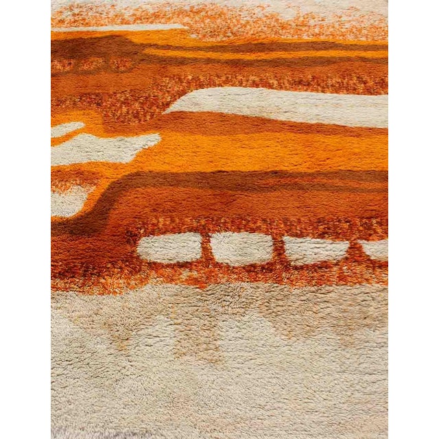 Textile Vintage Swedish Rya Rug With Modern Design in Burnt Orange, Cream and Orange For Sale - Image 7 of 10