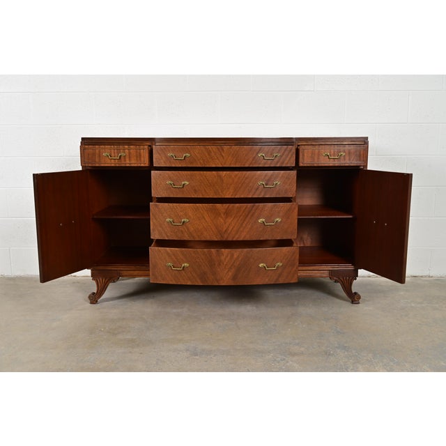 RWAY French Regency Louis XVI Carved Mahogany Bow Front Sideboard or Bar Cabinet, Circa 1940s For Sale - Image 4 of 14