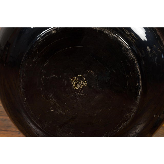 Asian Burmese Vintage Black Lacquer Bowl with Silver Toned Frieze of Palmettes For Sale - Image 3 of 12