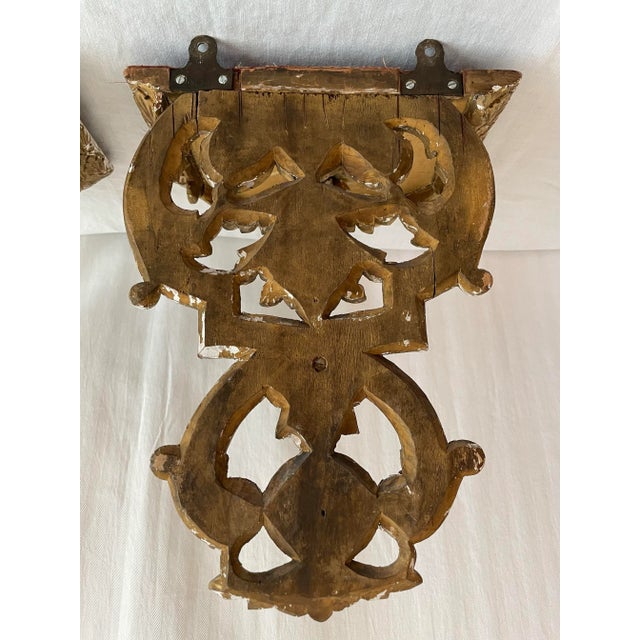 Wood Antique Neoclassical Antique Gilt Wall Brackets- A Pair For Sale - Image 7 of 12