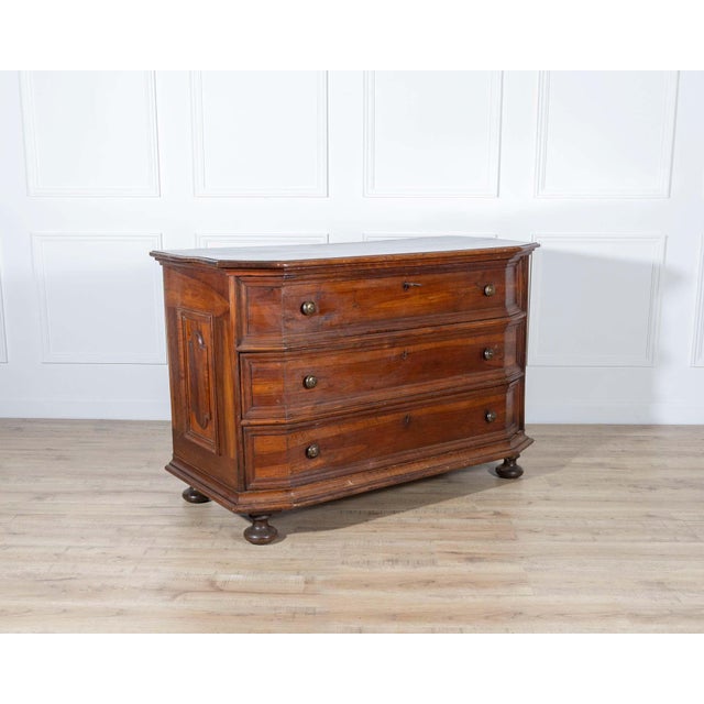Italian Antique Walnut Shapeless Chest Of Drawers Italy 17th Century For Sale - Image 3 of 8