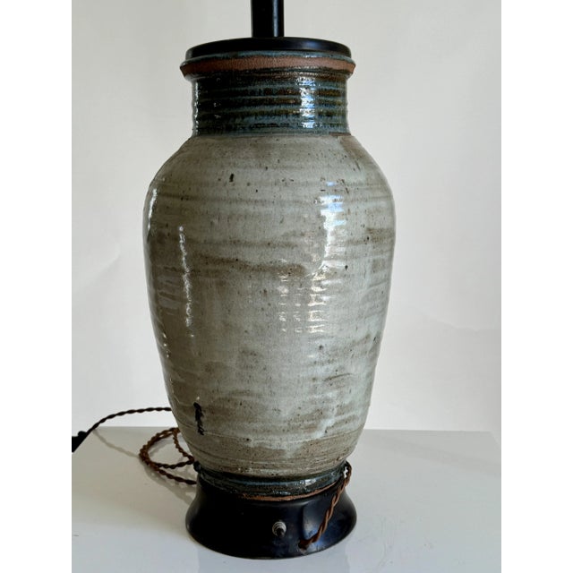 Mid-Century Glazed Stoneware Table Lamp For Sale - Image 4 of 8