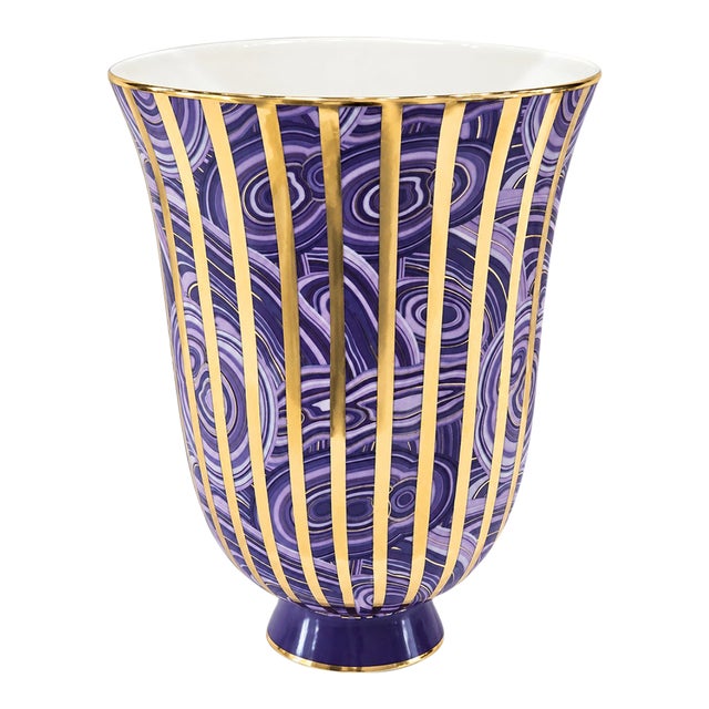 2015 Jonathan Adler Grand Purple Malachite Stripe Urn Vase For Sale