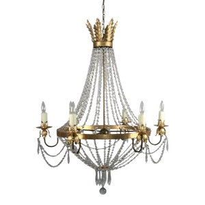 Custom Made "Teresa" Six Arm Gold Leaf and Draping Crystal Chandelier