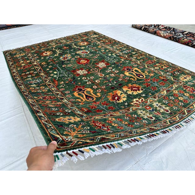 Persian Green Persian Oushak Hand-Knotted Wool Rug - 4'11" X 6'10" For Sale - Image 3 of 10