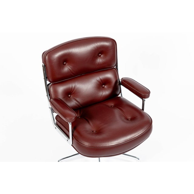 Pair Eames Herman Miller Time Life Lobby Red Leather Office Chairs For Sale - Image 10 of 13