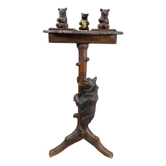 Antique Black Forest Carved Bear Smoking / Side Table, Ca. 1900 For Sale