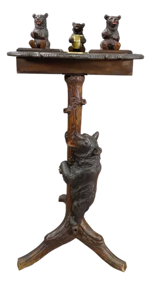 Antique Black Forest Carved Bear Smoking / Side Table, Ca. 1900
