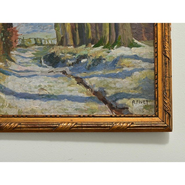 French Vintage Framed Winter Landscape Painting For Sale - Image 4 of 8