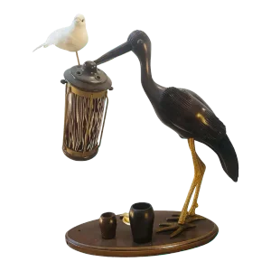 1950s Mid-Century Modern Wood Table Lamp and Smoking Set by Aldo Tura for Macabo