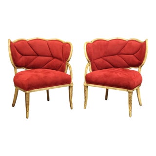 French Art Deco Pair of Leaf Form Upholstered Chairs For Sale