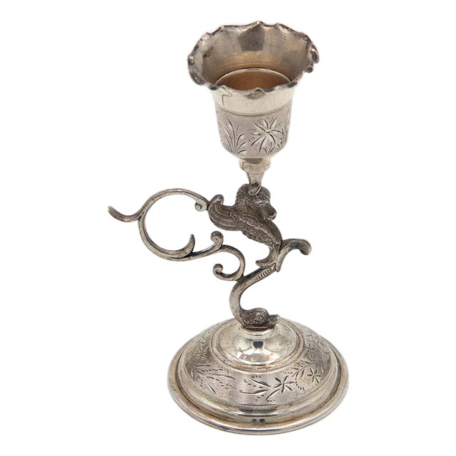 Silver Toothpick Holder with Chalice Over Mythological Figure in Relief For Sale