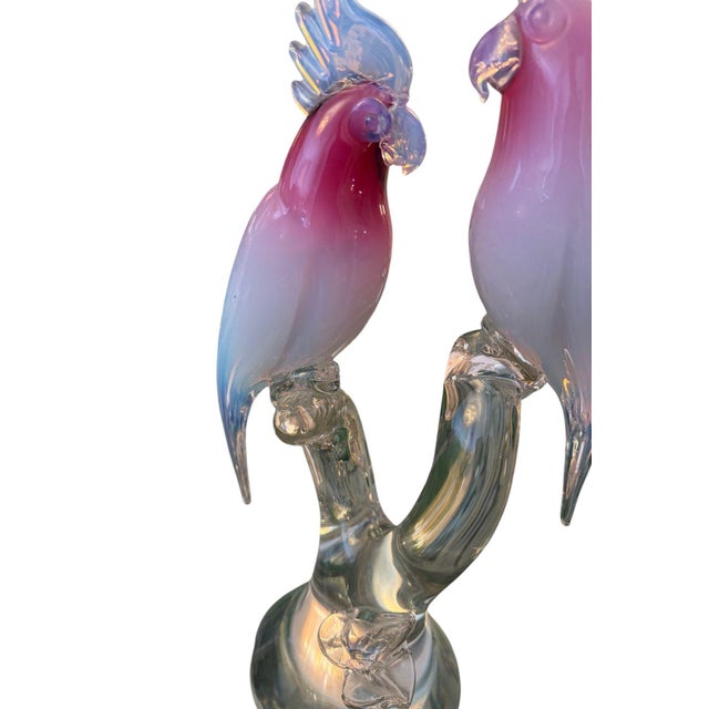 Glass Renato Anatra Murano Glass Cockatoo Sculpture in Pink & Opalescent. Circa 1970's For Sale - Image 7 of 9