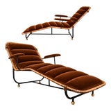 Brazilian Modern Sculptural Chaise in Wicker, Mohair, Steel and Brass, Att. Carlo Hauner, Brazil, 1950s For Sale