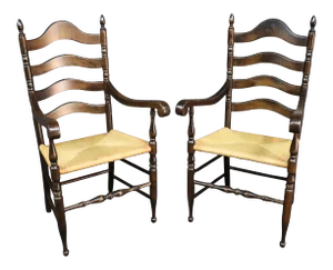 Cherry Ladderback Rush Seat Armchairs/Pair