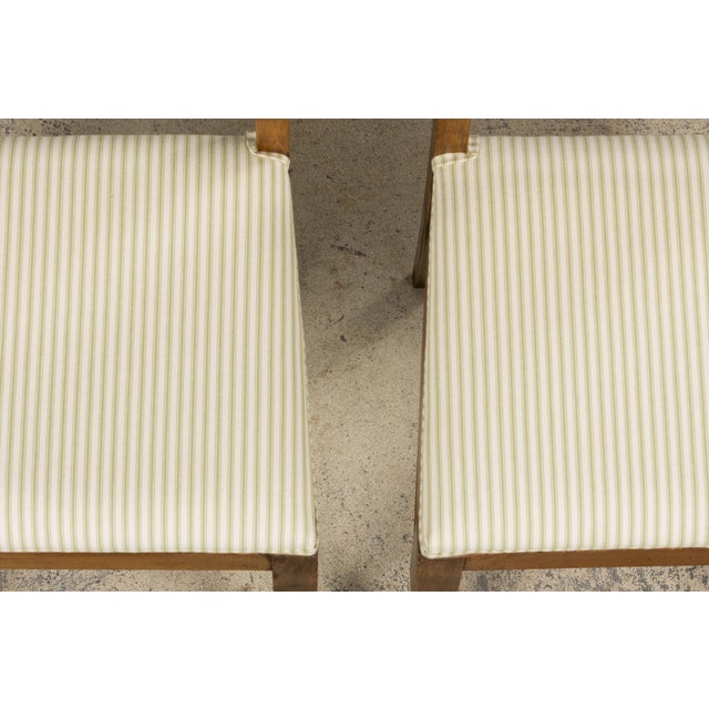 French Art Deco Maple Accent Side Chairs With Sage Green Stripe – A Pair For Sale - Image 4 of 17
