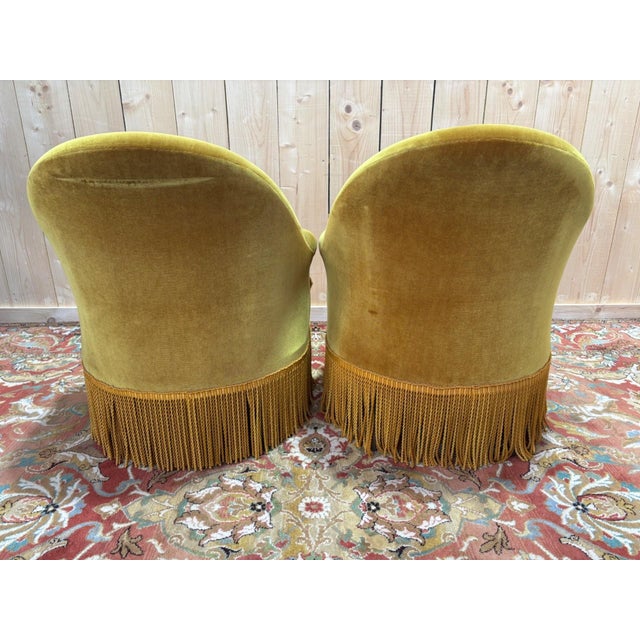 Art Deco Bergère Armchairs in Golden Yellow Velvet, 1920s For Sale - Image 3 of 8