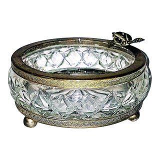1920s Crystal and Gilt Bronze Midcentury Ashtray Candy Dish For Sale