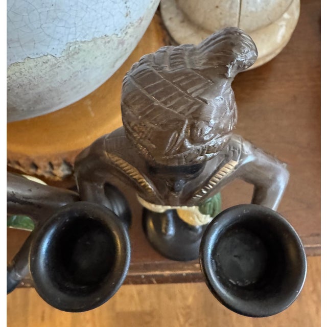 Black Vintage Moorish Figural Double Candleholders, Pair – Hand Painted Cast Metal Candlesticks, Hollywood Regency Style For Sale - Image 8 of 10