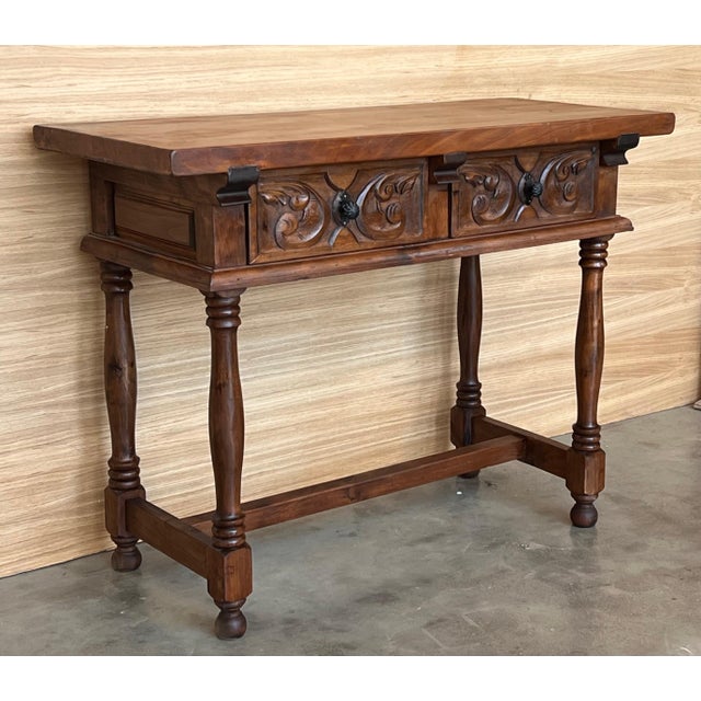 Baroque Early 20th Century Spanish Carved Console Table with Turned Legs For Sale - Image 3 of 18