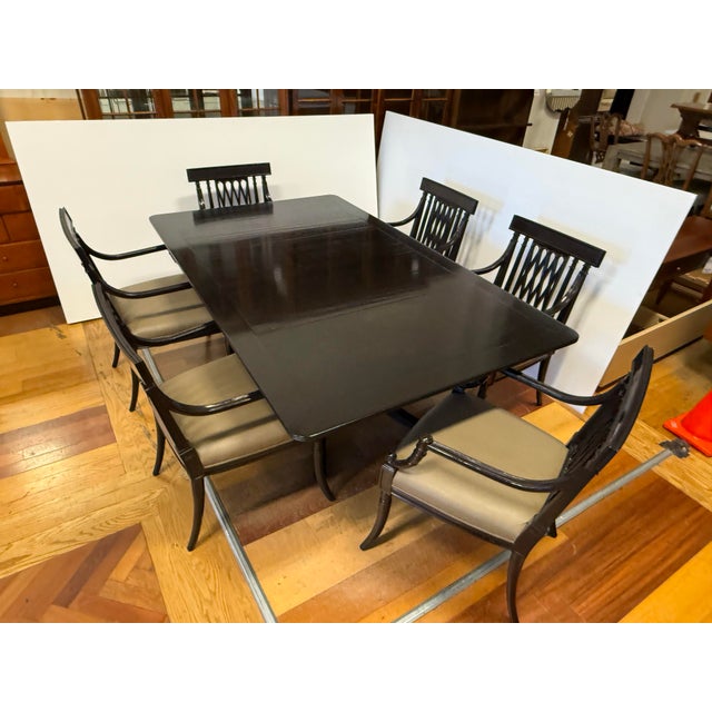 Wood Rose Tarlow Pickwick Table + Set of Six Pope Arm Chairs, Set For Sale - Image 7 of 12