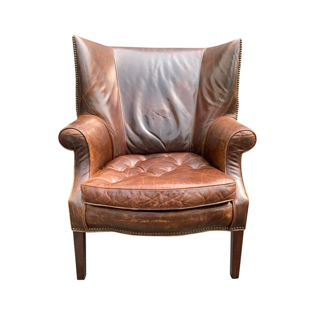 Restoration Hardware Tufted Drake Leather Wingback Chair and Matching
