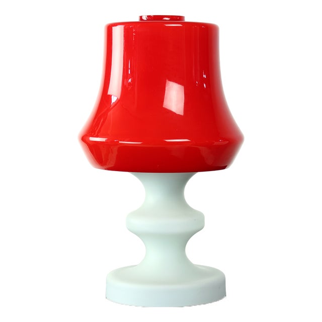 Red & White Opaline Glass Table Lamp by Stefan Tabery for Opp Jihlava, 1960s For Sale