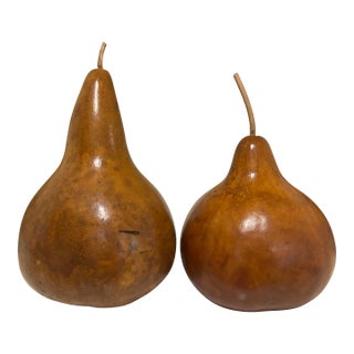 Large Vintage Natural Dried Gourds With Original Stems - A Pair / Vintage Fall Decor For Sale