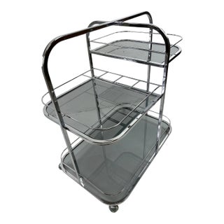 Early 20th Century Art Deco Chrome and Smoked Glass Bar Cart For Sale