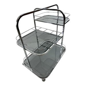 Early 20th Century Art Deco Chrome and Smoked Glass Bar Cart