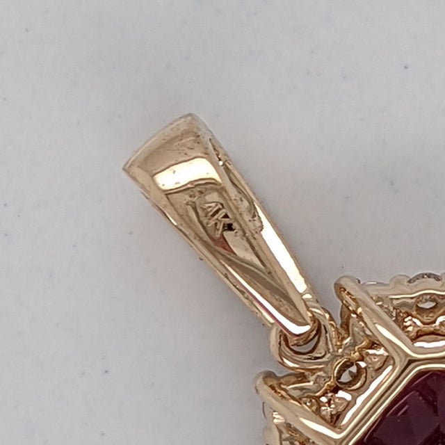 Cushion Rhodolite Garnet Pendant With Earth Mined Diamonds in Solid 14k Gold For Sale - Image 10 of 10