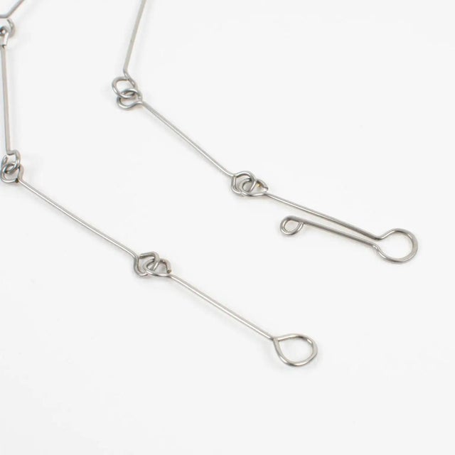 Metal Mid Century Space Age Chrome Modernist Wire Necklace with Geometric Medallion For Sale - Image 7 of 8