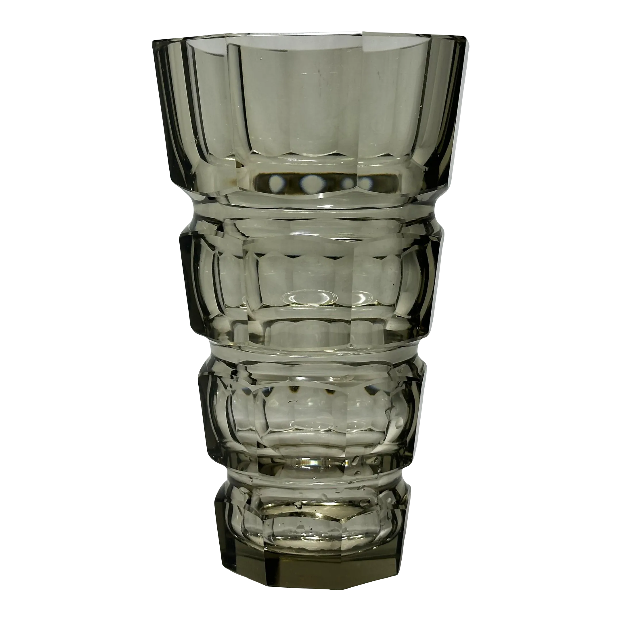 1930s Smokey Topaz Art Deco Geometric Prism Glass Vase